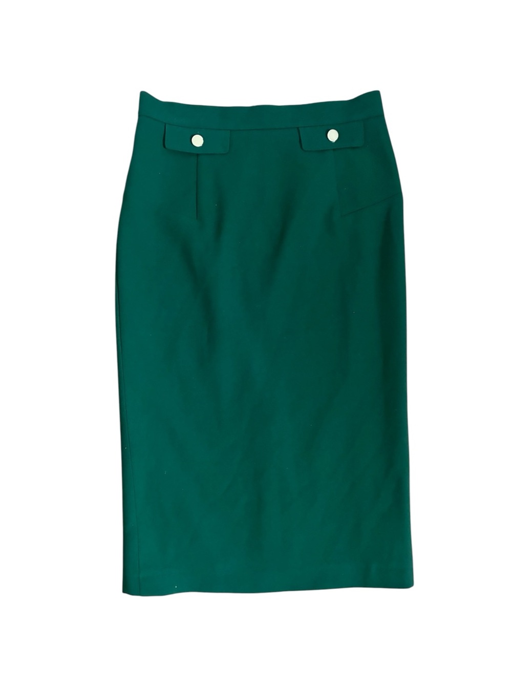 L.K. Bennett Folly Malachite Green Pencil Skirt Size 8 Gold Button Midi Tailored